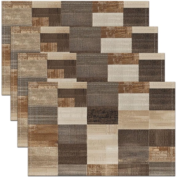 Modern Geometric Placemats Set of 4 Brown Beige Patchwork Texture Retro Table Mats for Party Kitchen Dining Decoration Modern Art Place Mat for Table Holiday Decor Indoor Outdoor 18"x12"