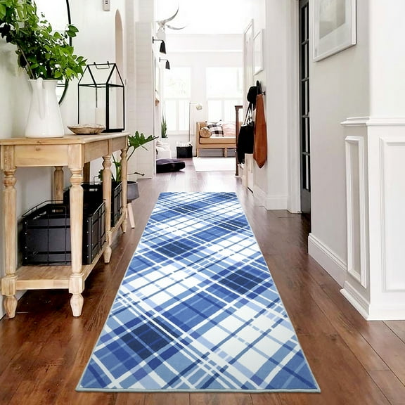 Modern Geometric Plaid Machine Washable Rug, Non-Slip, Non-Shedding, Low Pile, Foldable, Stain-Resistant Floor Cover for Living Room, Bedroom, Kids Room, and Playroom