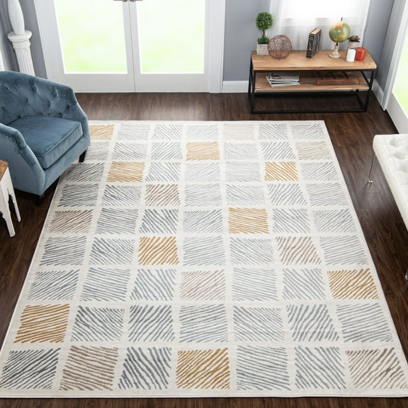 Modern Geometric Polypropylene Indoor Area Rug - 5' x 8', Gray by Blue Nile Mills
