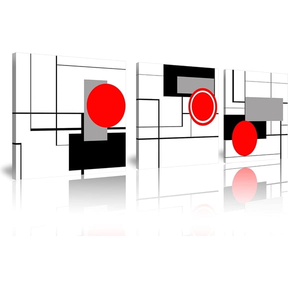 Modern Geometric Red Abstract Prints Kitchen Decor Red Wall Art 3 PCS Black and White Red Decor Nordic Style Bathroom Picture Canvas Wall Art Abstract Artwork Decorations 12X12inchX3