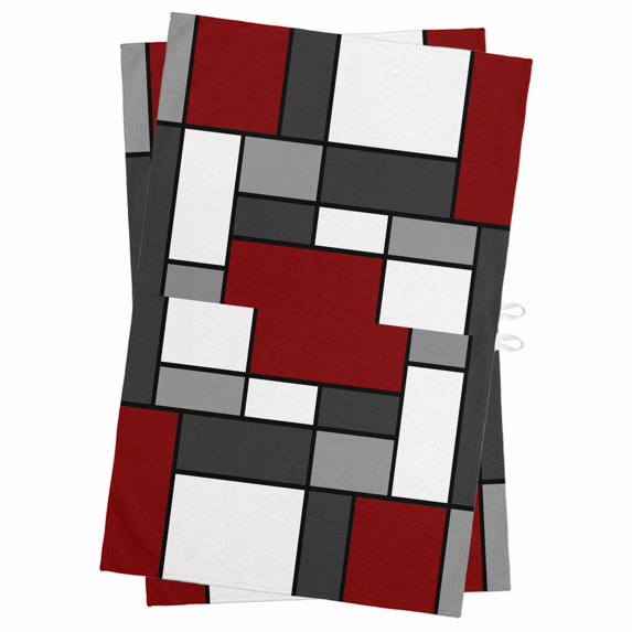 Modern Geometric Red Black Kitchen Towels Set of 2, Water Absorbent Dish Towel, Abstract Minimalist Color Blocks Decorative Hand Towels - Quick Drying Cloth for Cooking Baking, 18x28 Inch