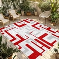 thumbnail image 1 of Modern Geometric Red Outdoor Rug for Patio/Deck/Porch, Non-Slip Large Area Rug 5 x 8 Ft, Abstract Minimalist Artwork Lines Indoor Outdoor Rugs Washable Area Rugs, Reversible Camping Rug Carpet Runner, 1 of 8