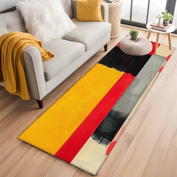 Modern Geometric Runner Rug 2x6 FT,Non Slip Hallway Rugs,Yellow Red Black Abstract Art Contemporary Washable Soft Floor Carpet Throw Runner Carpet Long Rugs for Entryway Kitchen Bedside Sliding Door