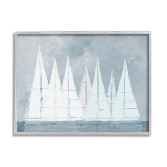 Modern Geometric Sailboats Floating Transportation Painting Gray Framed Art Print Wall Art