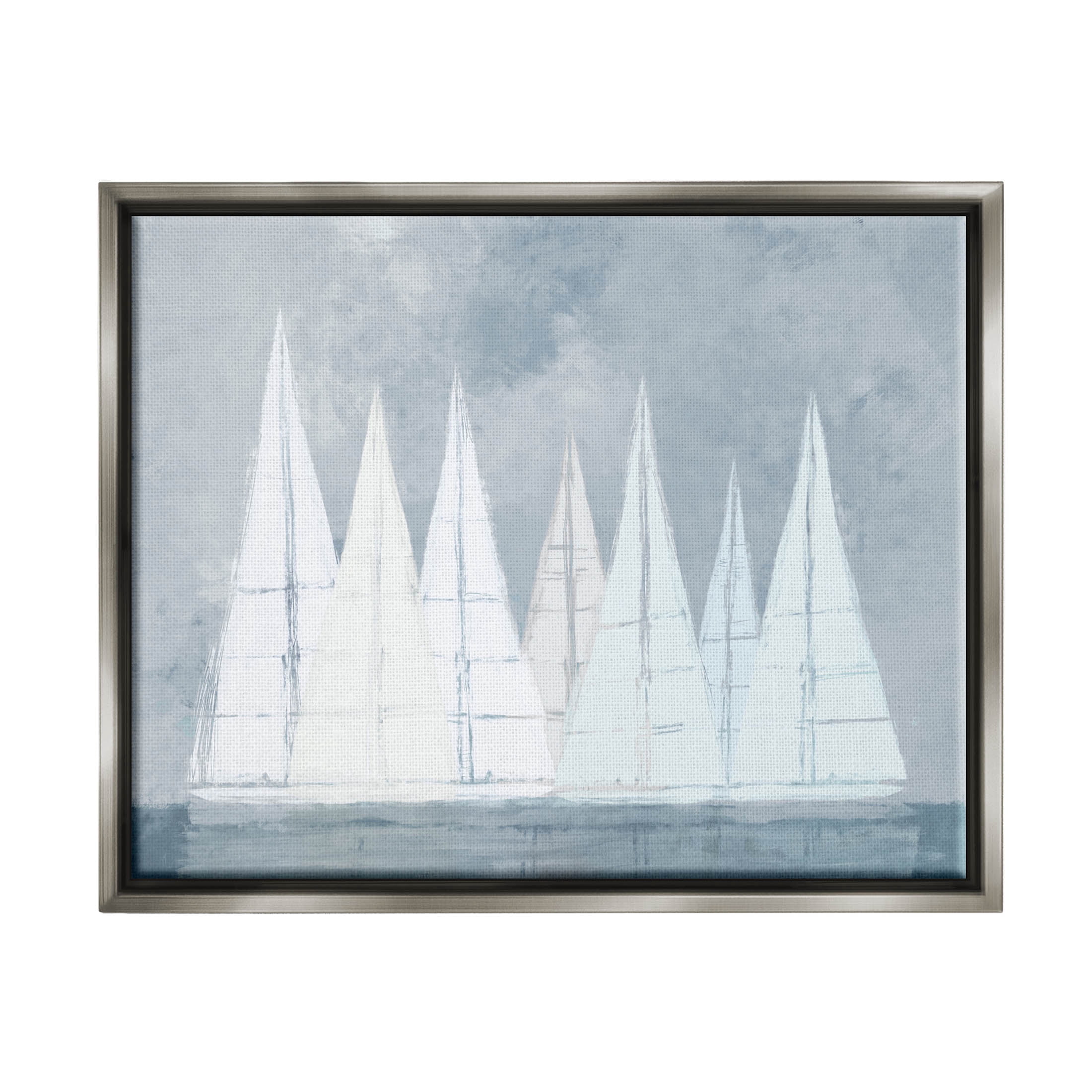 Modern Geometric Sailboats Floating Transportation Painting Luster Gray Framed Art Print Wall Art