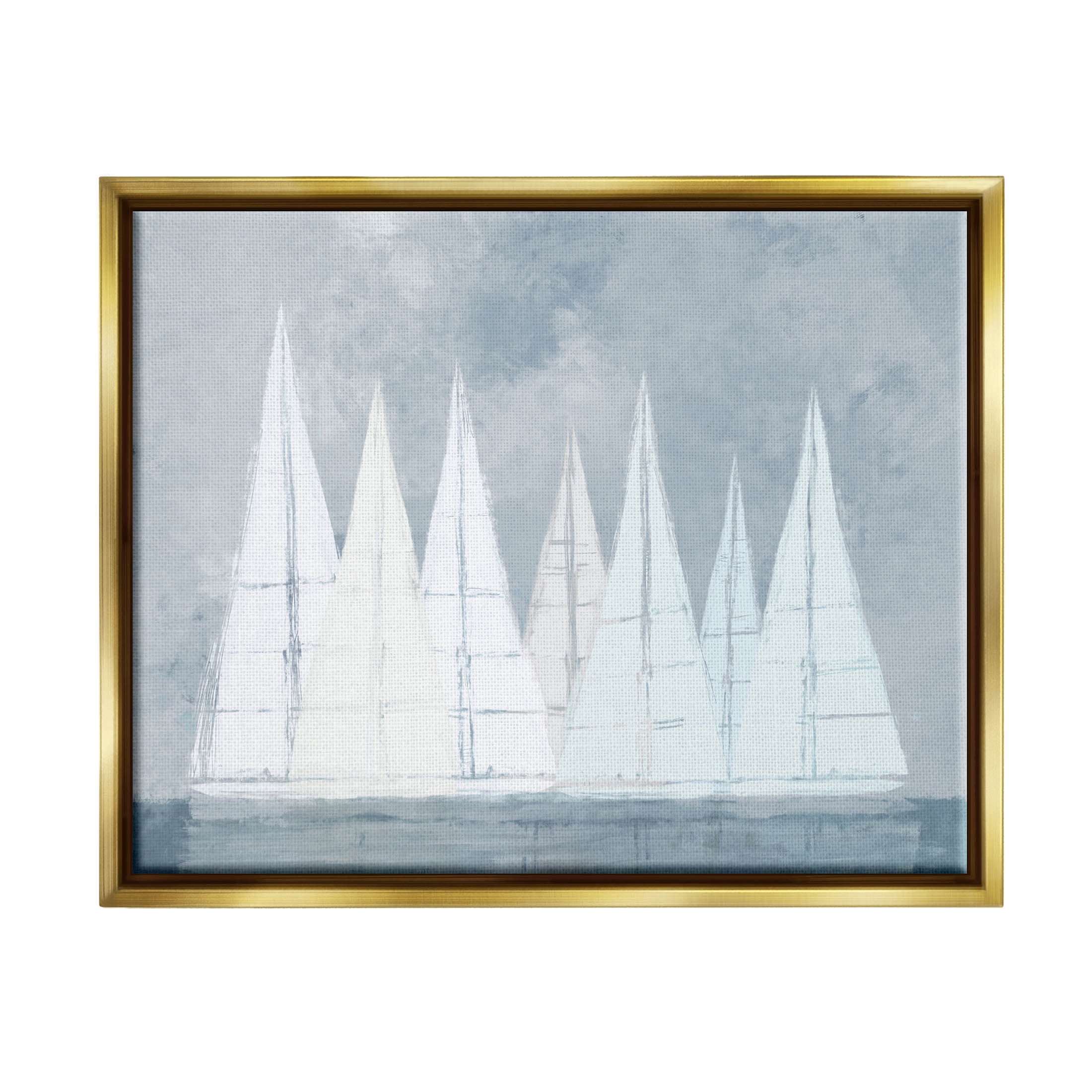 Modern Geometric Sailboats Floating Transportation Painting Metallic Gold Framed Art Print Wall Art