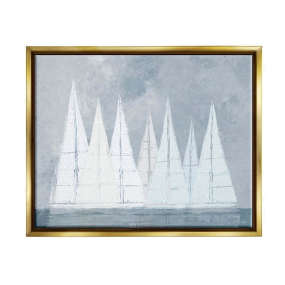 Modern Geometric Sailboats Floating Transportation Painting Metallic Gold Framed Art Print Wall Art