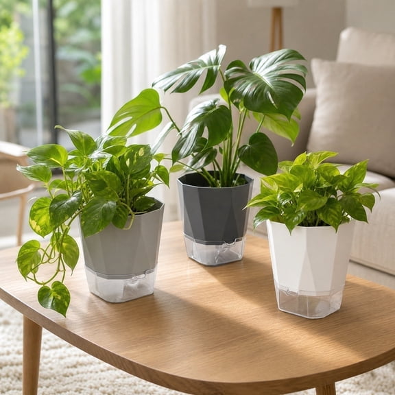 Modern Geometric Self-Watering Plant Pot with Built-In Water Reservoir for Indoor Gardening, Perfect for Succulents, Herbs, and Houseplants