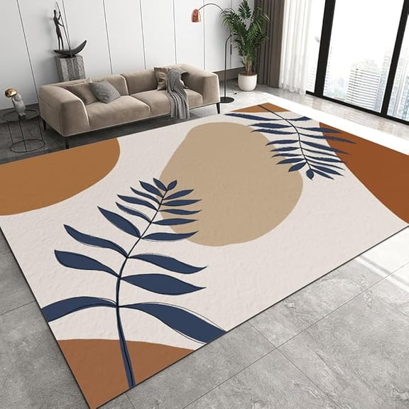 Modern Geometric Shapes Area Rug, Simple Plant Poster Dining Room Rug, Soft Low Pile Washable Non-Slip Living Room Carpet, Easy Clean Balcony Kitchen Rugs 3 x 4ft