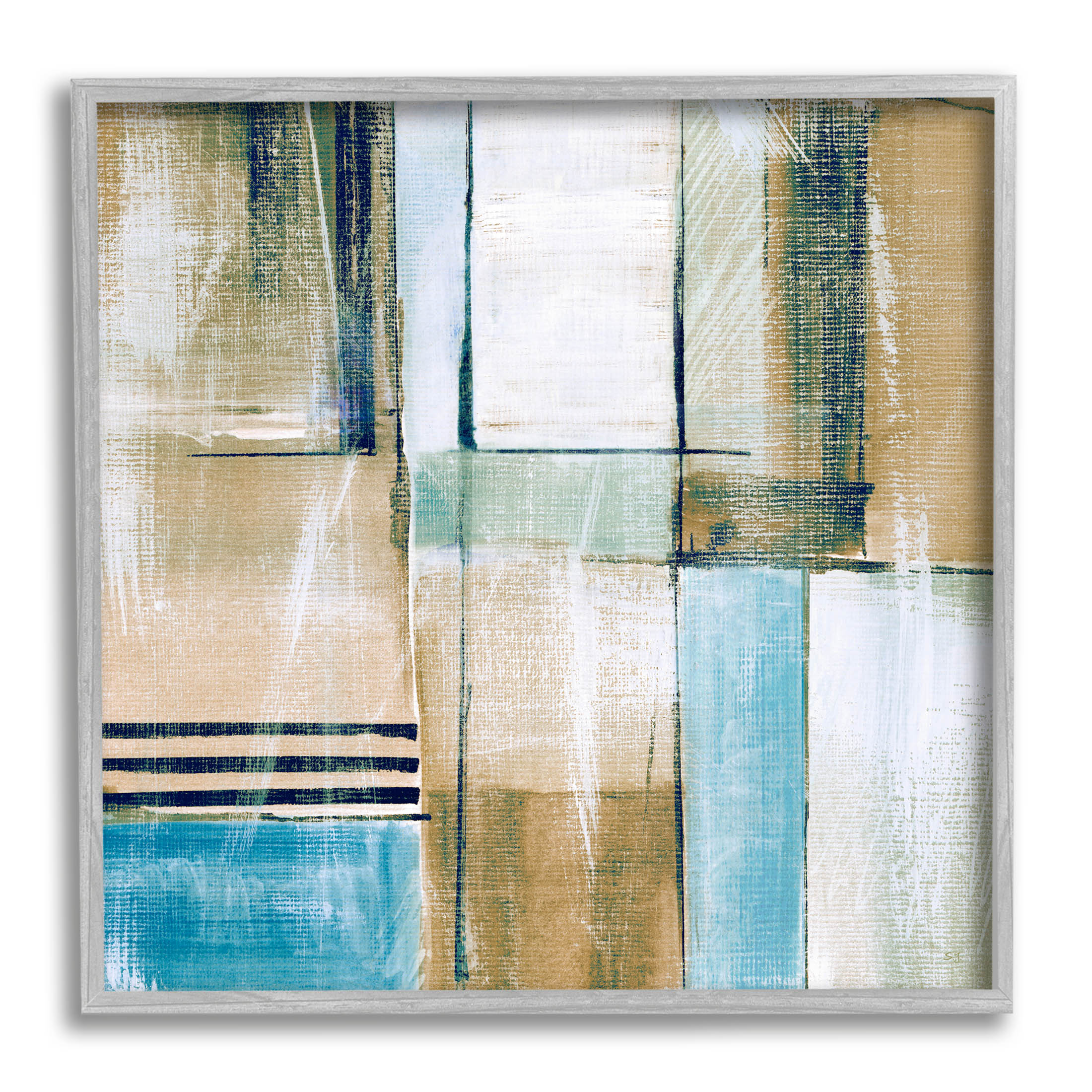 Modern Geometric Shapes Arrangement Abstract Painting Gray Framed Art Print Wall Art