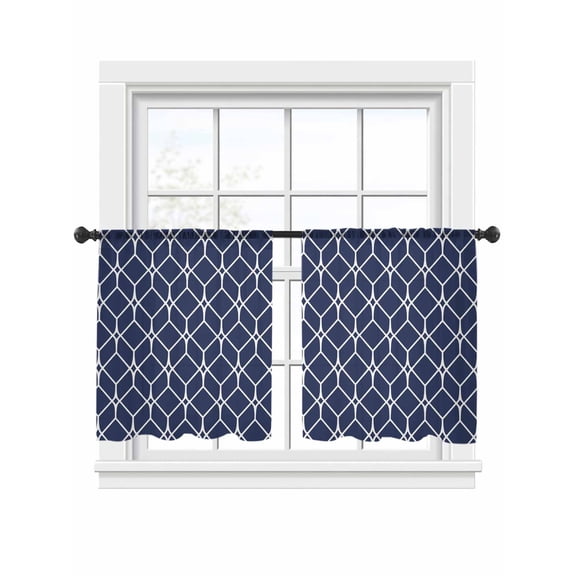 Modern Geometric Sheer Curtains 2 Panels Set Blue Color Blocks Abstract Cube Simple Sheer Window Curtains Light Filtering Rod Pocket Voile Drapes for Bedroom Living Room 52"x54"
