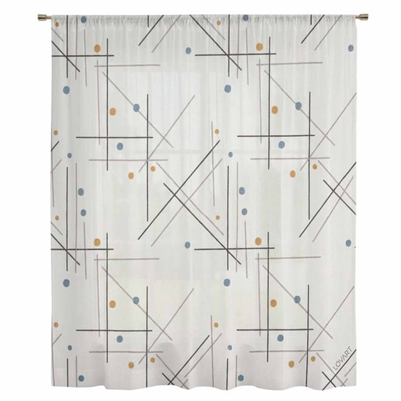 Modern Geometric Sheer Curtains 54 Inches Long, Minimalist Lines Polka Dots Abstract Beige Light Filering Curtains, Breathable Simi Curtain Privacy Drapes for Kitchen Bathroom Small Window Treatment