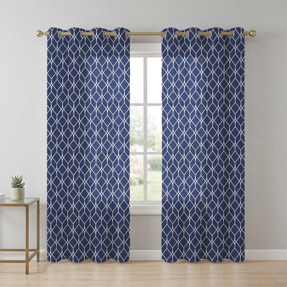 Modern Geometric Sheer Curtains 63 Inch Long 2 Panels, Blue Color Blocks Abstract Cube Simple Light Filtering Semi Sheer Drapes Grommet Voile Window Curtain for Living Bedroom W52 x L63