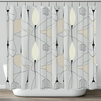 Modern Geometric Shower Curtain - Abstract Shapes in Gray Beige & Black - Minimalist Design for Contemporary Bathrooms