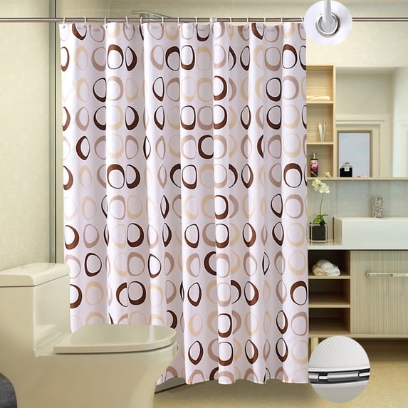 Modern Geometric Shower Curtain Beige and Brown Circle Pattern, 70 x 79 inches, Waterproof Polyester with 16 Hooks