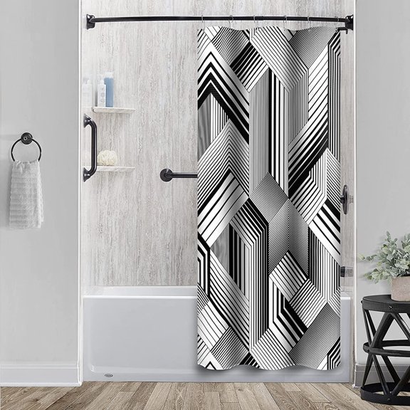 Modern Geometric Shower Curtain Blue, Waterproof Shower Curtains and Polyester Bath Curtain for Bathroom, Textured Fabric Shower Curtain Set with 12 Hooks, Machine Washable, 72 x 72 inch