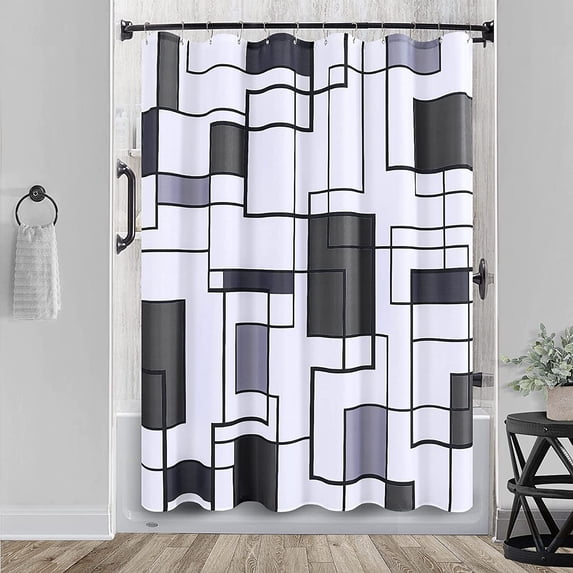 Modern Geometric Shower Curtain Blue, Waterproof Shower Curtains and Polyester Bath Curtain for Bathroom, Textured Fabric Shower Curtain Set with 12 Hooks, Machine Washable, 72 x 72 inch
