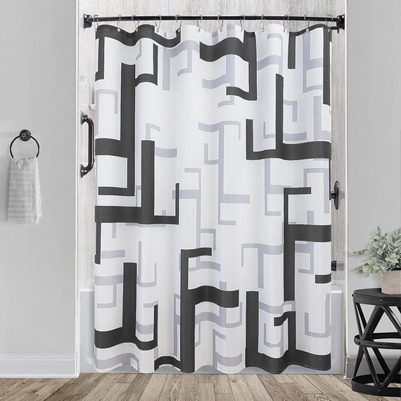 Modern Geometric Shower Curtain Blue, Waterproof Shower Curtains and Polyester Bath Curtain for Bathroom, Textured Fabric Shower Curtain Set with 12 Hooks, Machine Washable, 72 x 72 inch