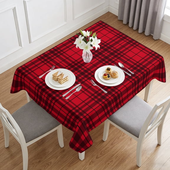 Modern Geometric Stripe Checkered Table Cloth 60x84in, Waterproof Rectangle Tablecloth Wipeable Tablecloths Abstract Check Line Red Table Covers for Dining Tables Party Indoor Outdoor