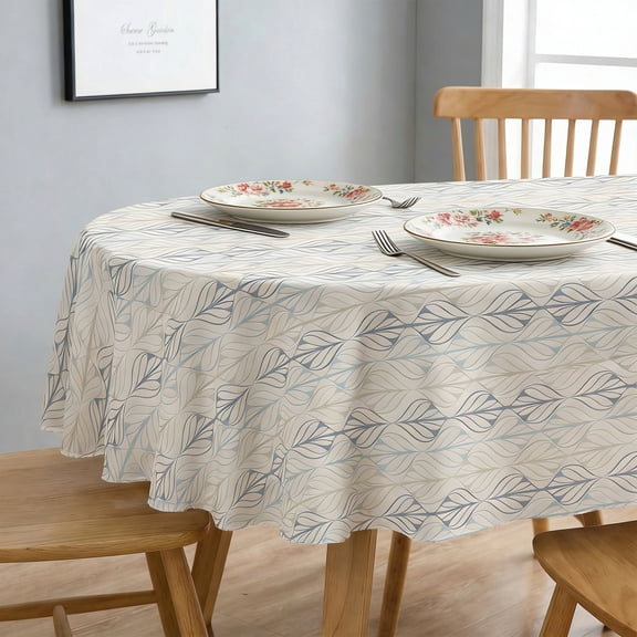 Modern Geometric Oval Tablecloth 60x102in, Waterproof Wrinkle Resistant Striped Table Cover for Indoor Outdoor