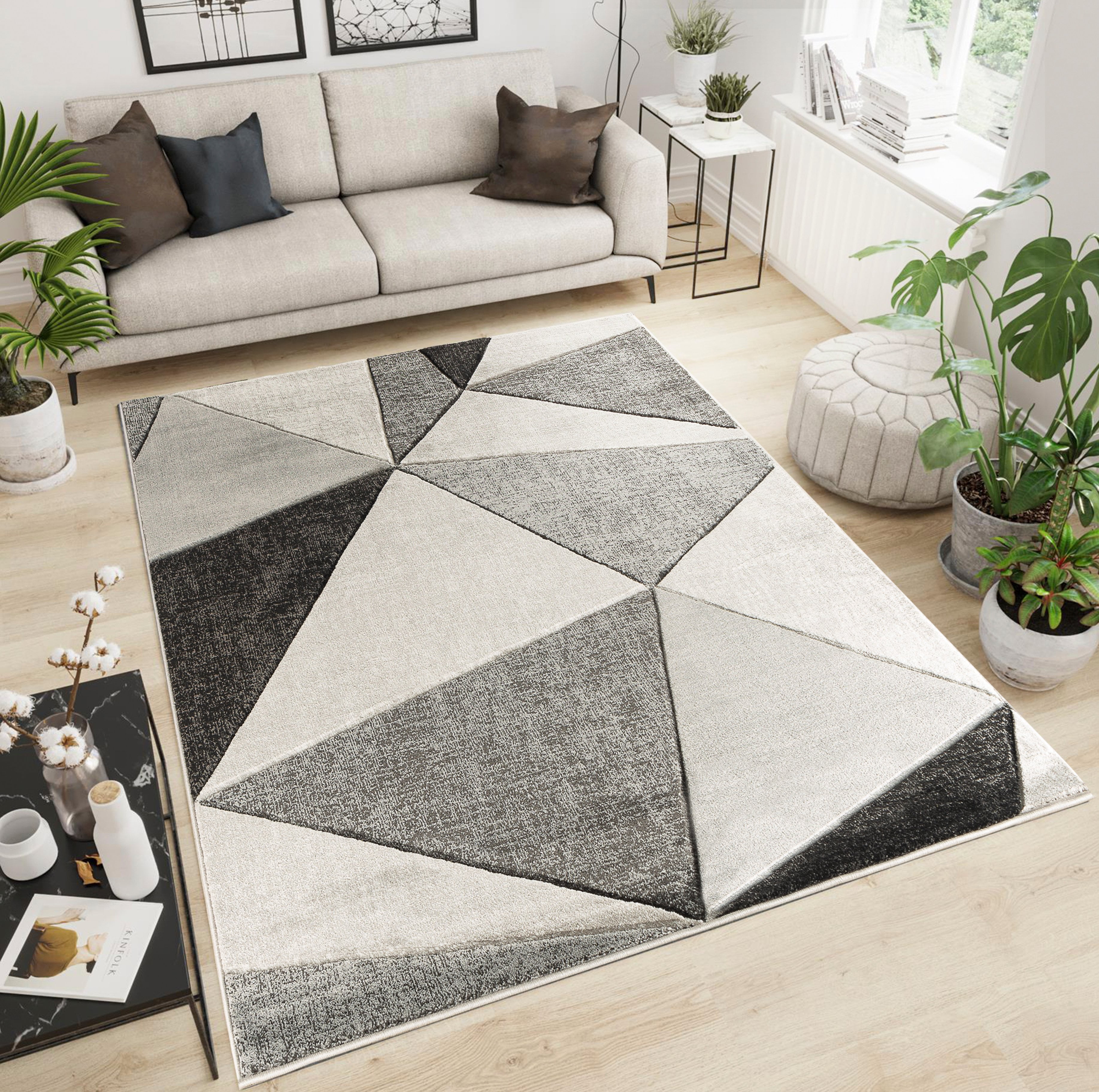 Modern Geometric Triangles HandCarved Soft Living Room Area Rug