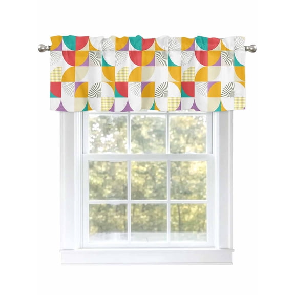 Modern Geometric Valances for Windows, Rod Pocket Kitchen Valance Curtains - Soft & Washable Small Window Treatment for Living Room, Bathroom, Abstract Mid Century 54x18inch, 1 Panel