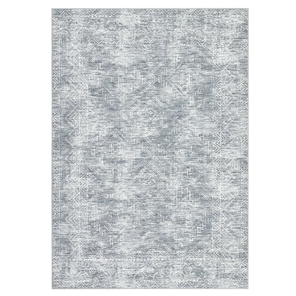 Modern Geometric Washable Area Rug, Non-Slip Low Pile Distressed Accent Carpet, Stain-Resistant Soft Indoor Floor Mat for Living Room Bedroom Dining Room Brick Red Beige