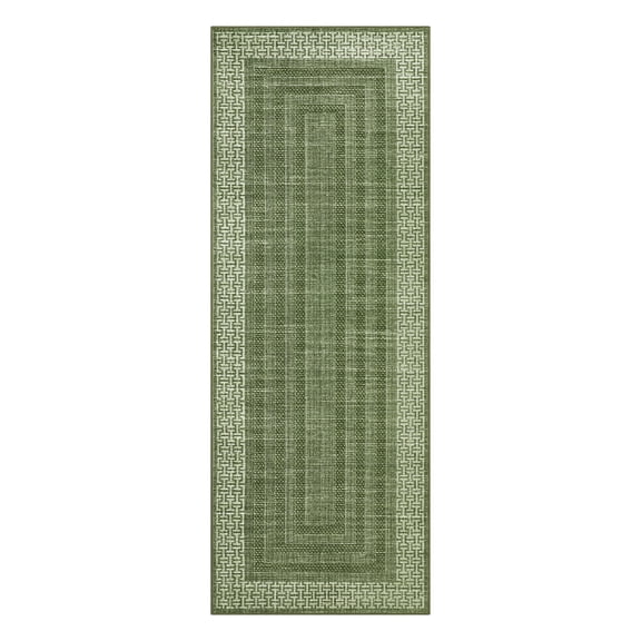 Modern Geometric Washable Runner Rug 2x6ft – Green, Non-Slip, Low Pile Carpet, Collapsible & Mark Resistant, Ultra Thin Soft Area Rug for Hallway, Kitchen, Bedroom, Entryway – Green