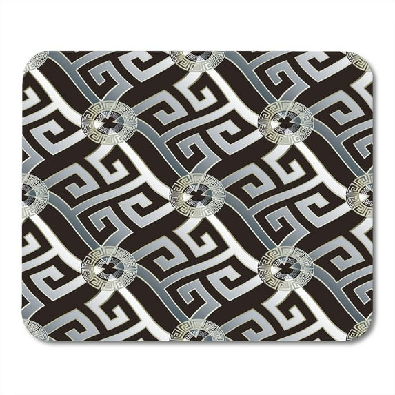 Modern Geometric White 3D Wavy Greek Key Circles Geometrical Shapes Figures and Vintage Abstract Mousepad Mouse Pad Mouse Mat 9x10 inch