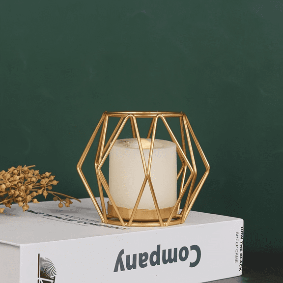 Modern Geometric Wire Candle Holder, Metal Cage Pillar Candle Stand Gold Black for Table Centerpiece Home Decor