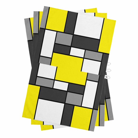 Modern Geometric Yellow Black Kitchen Towels Set of 3, Water Absorbent Dish Towel, Abstract Minimalist Blocks Decorative Hand Towels - Quick Drying Cloth for Cooking Baking, 18x28 Inch