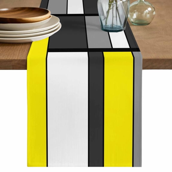Modern Geometric Yellow Black Table Runner 90 Inches, Abstract Minimalist Blocks Bed Runner Dresser Scarves Tabletop for Indoor Outdoor Parties/Ceremony/Banquet, 13" x 90"