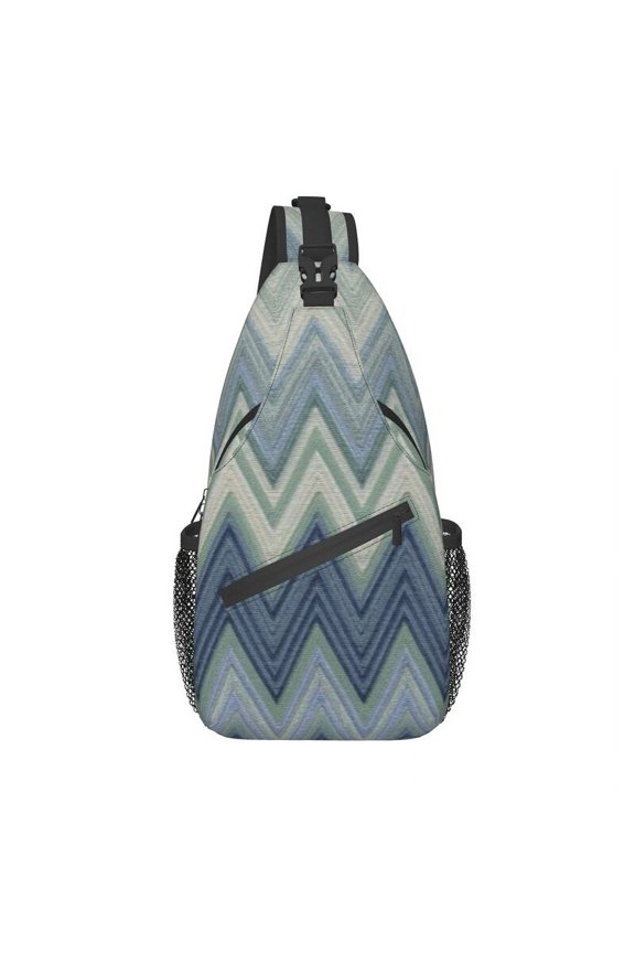 Modern Geometric Zigzag Textile Pattern Sling Crossbody Chest Bag Men Casual Boho Zig Zag Shoulder Backpack for Travel Cycling