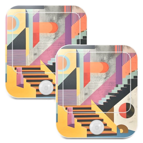 Modern Geometrical 2 Pack LED Motion Sensor Night Light Plug into Wall Auto Dusk to Dawn Adjustable Brightness for Kids Bedroom Hallway Nursery Room