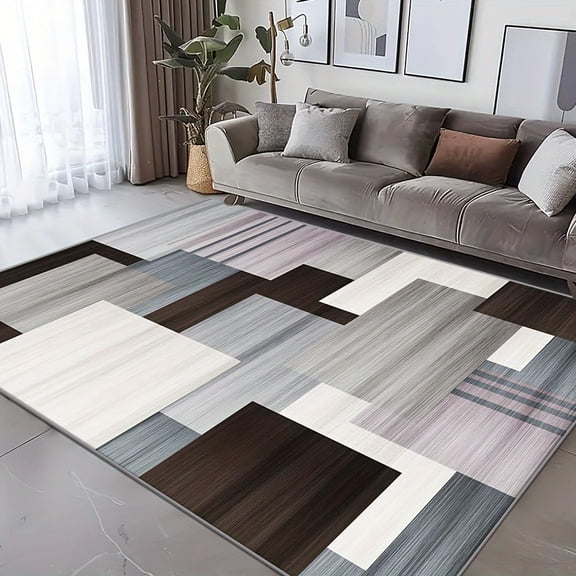 Modern Geometry Area Rug Gray and Brown Rug Washable Low Pile Lightweight Non Slip Carpet, Easy Cleaning Bedroom Living Room Office Rug 2x3ft