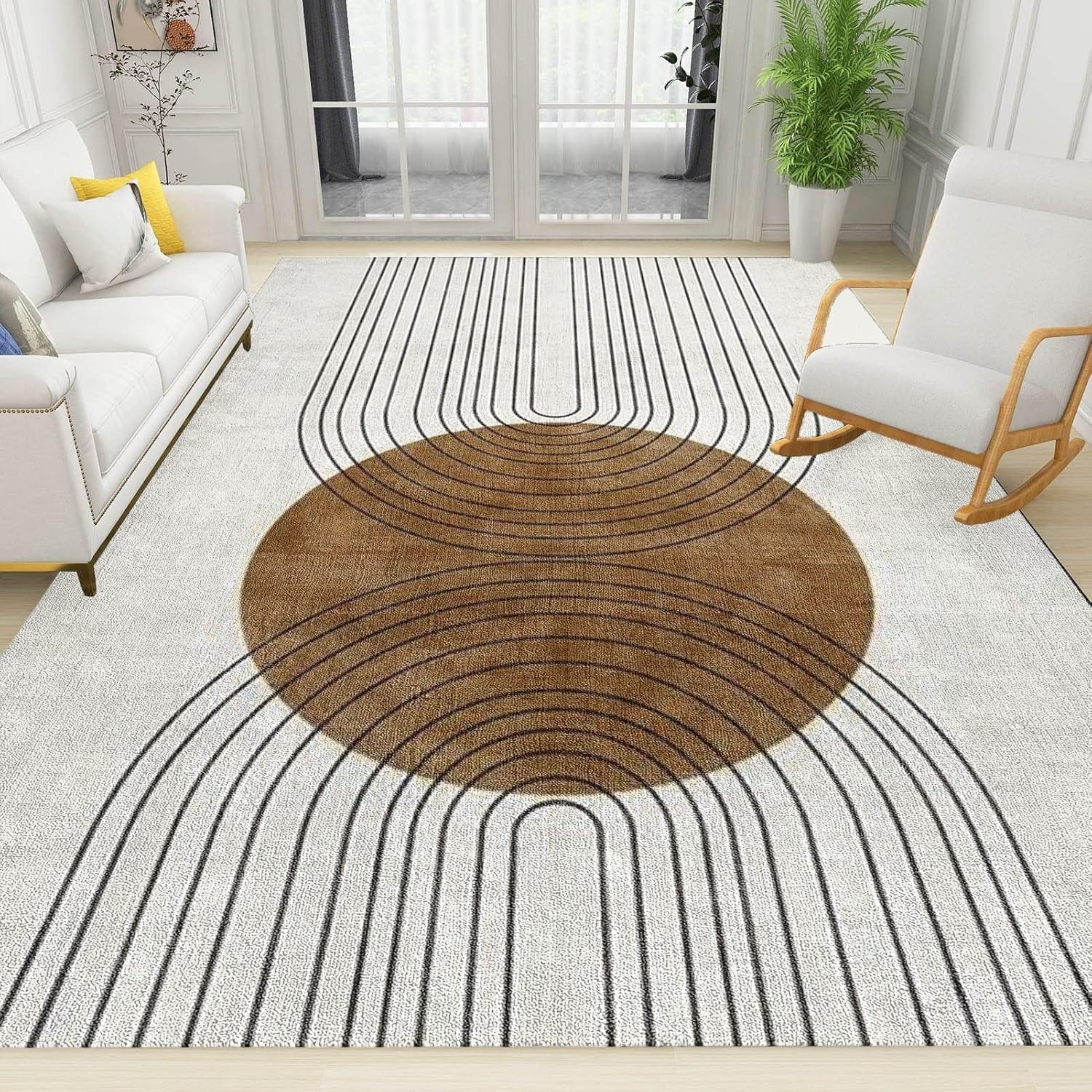 Modern Geometry Area Rug, Mid Century Line Art Boho Abstract Outdoor