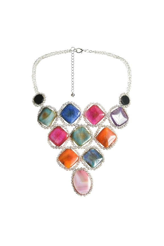 Modern Geometry Multicolor Agate Stone Statement Bib Necklace