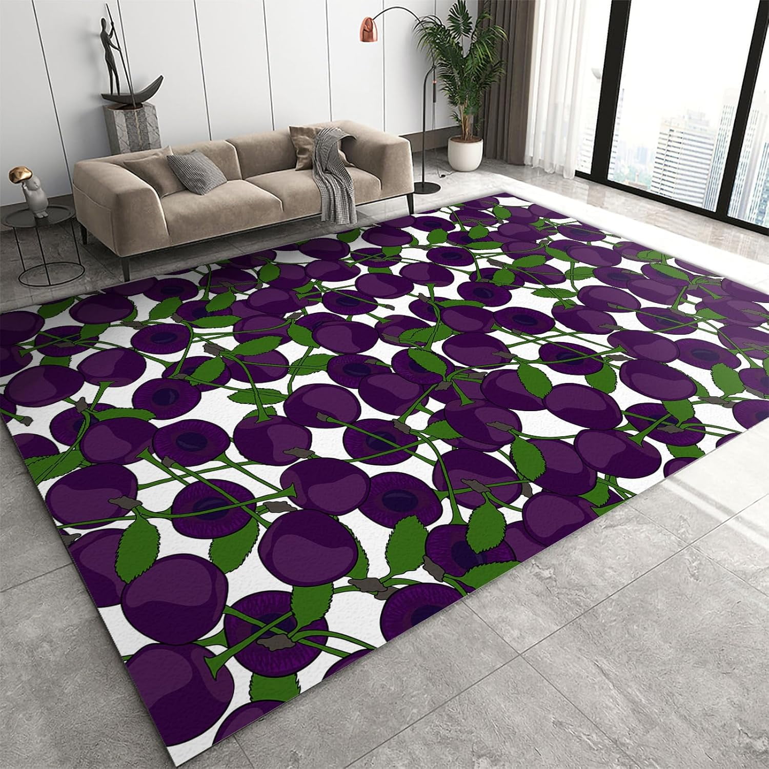 Study Room Rugs Modern Geometry Purple Rug, Cartoon Purple Grapes Kids Room, Dorm Rug ...