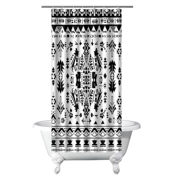 Modern Geometry Strip Abstract Square Shape Bathroom Curtain Waterproof Washable Polyester Bathroom Decor Basic Bath Decor 36" W X 72" L with 7 Hooks