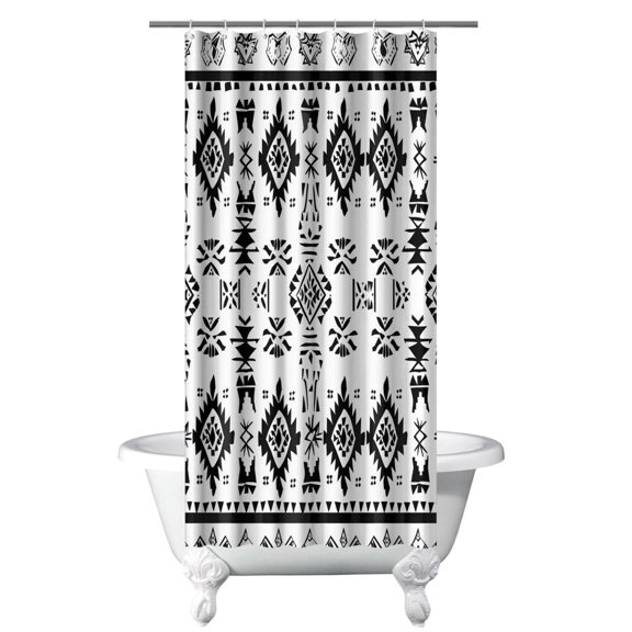 Modern Geometry Strip Abstract Square Shape Shower Curtains Heavy Reusable Polyester Curtain Liners Basic Bath Decor 36" W X 72" L with 7 Hooks