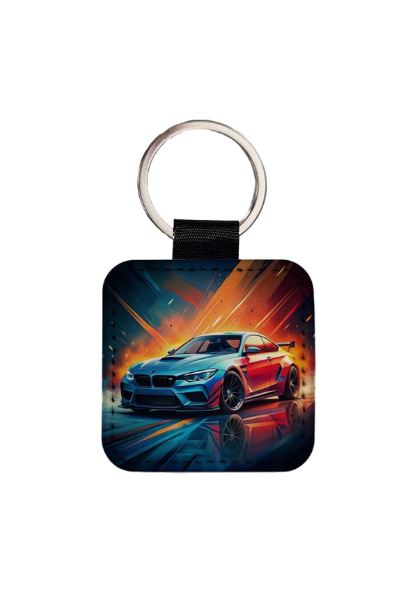 Modern German Muscle Tuner Car Art Faux Leather Square Keychain