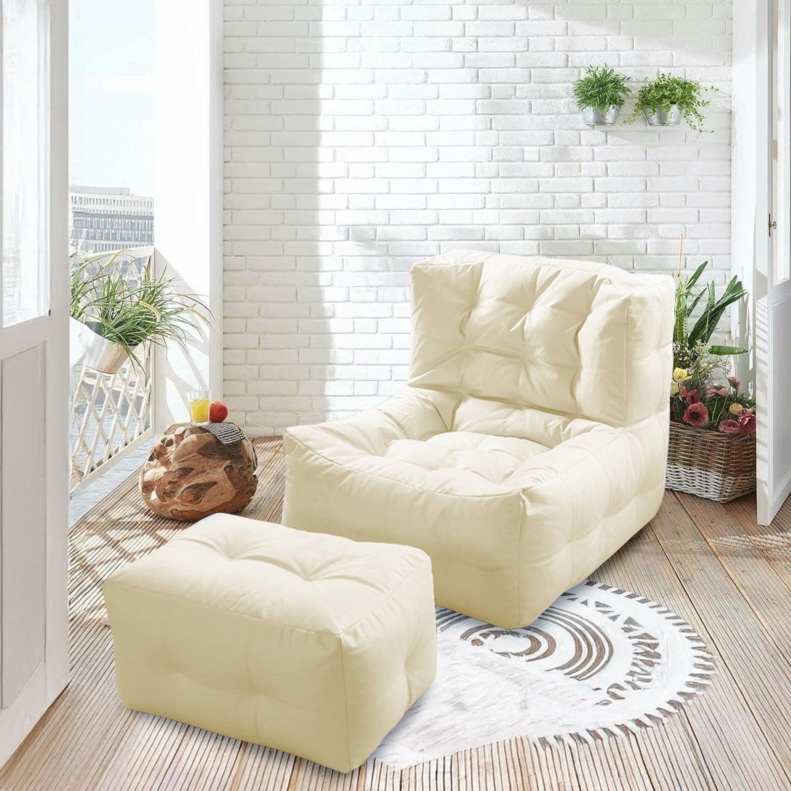 Modern Giant Bean Bag Chair with Ottoman Bean Bag Couch Sofa with Footstool Lounge Large Bean Bag Chairs for Adults Reading Chair for Bedroom Living Room (Plaid Type)