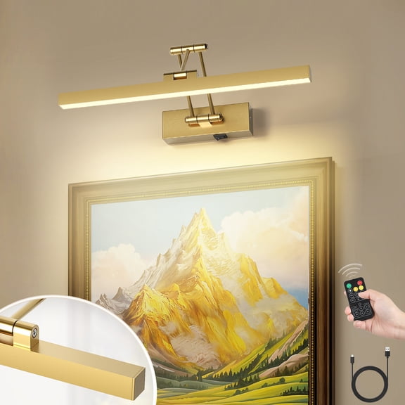 Modern Glam 15.4 in. LED Picture Light Gold Finish for Artwork Display with Rechargeable Battery Remote Control 3CCT Selectable Rotatable Arm