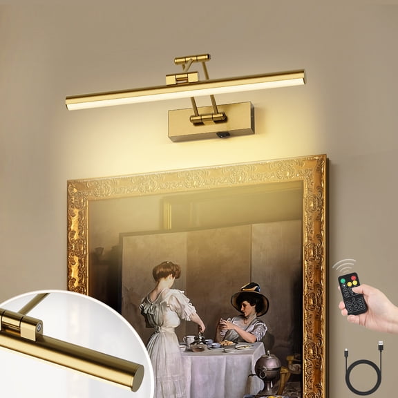 Modern Glam 15.5 in. LED Picture Light Gold Finish Featuring Rechargeable Battery Remote Control and 3CCT Selectable Lighting