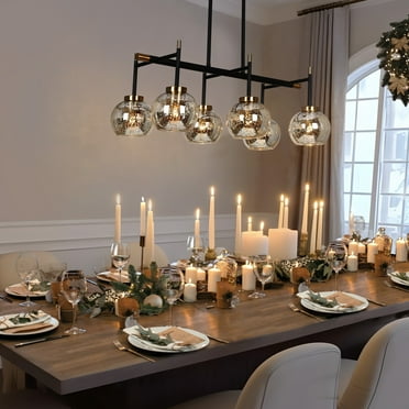 Modern Glam 3/6-Light Black Gold Linear Chandelier Kitchen Island Pendant Lights with Mercury Glass Black and Brass 6 6-Light Painted Brass, Painted