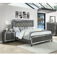 thumbnail image 1 of Modern Glam 3pc King Size Blue LED Upholstery Panel Bed Chest Nightstand Gray Finish Bedroom Furniture, 1 of 7