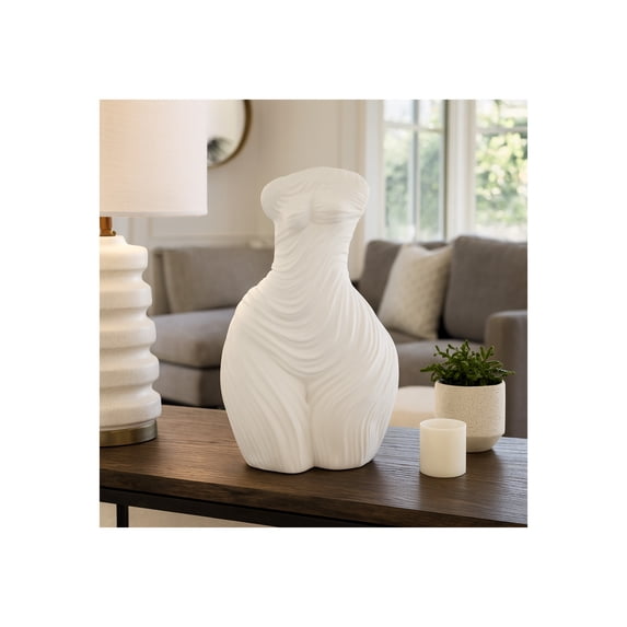 Decorative Home and Office Statue - Polyresin Ribbed Torso Sculpture for Living Room, Bathroom, or Coffee Table Decor - Timeless Shelf Ornament Blending Artistic Beauty and Modern Style - 16" White