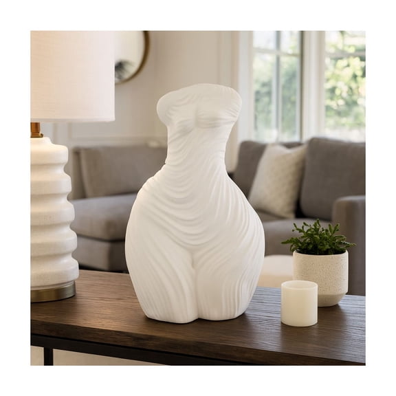 Decorative Home and Office Statue - Polyresin Ribbed Torso Sculpture for Living Room, Bathroom, or Coffee Table Decor - Timeless Shelf Ornament Blending Artistic Beauty and Modern Style - 16" White