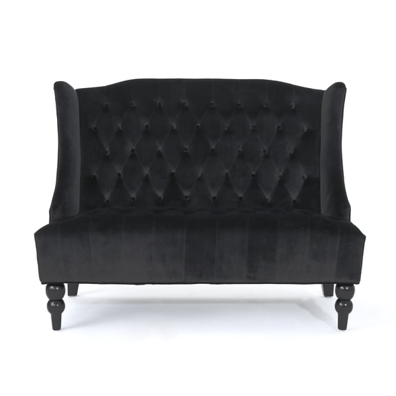 Modern Glam Black Velvet Loveseat - Luxurious 2-Seater Wingback Sofa, Button-Tufted Upholstered Furniture for Living Room, Bedroom, 50.25" W