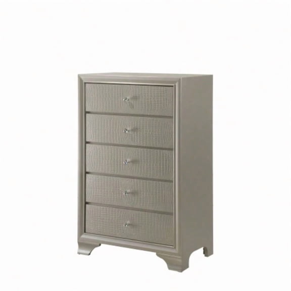 Modern Glam Champagne 5-Drawer Chest, Embossed Pattern Wooden Storage Furniture for Bedroom